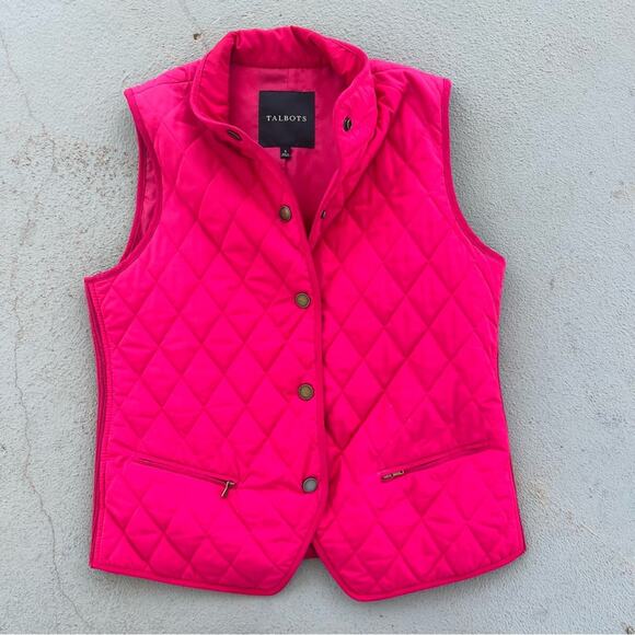 Talbots diamond quilted hot pink raspberry red vest - Picture 1 of 6